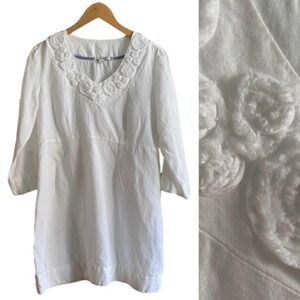 Boden White Linen Rosette Tunic Dress Beach Cover Up 10